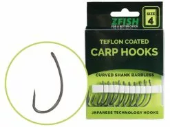 Z-Fish Teflon Karperhaken Curved Shank Barbless 10 St.